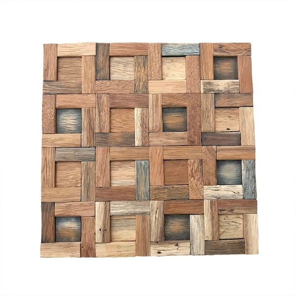 Ekena Millwork Freeport Boat Wood Mosaic Wall Tile, Natural Finish, 11 7/8"W x 11 7/8"H x 3/4"P WPW12X12FRMENA - main